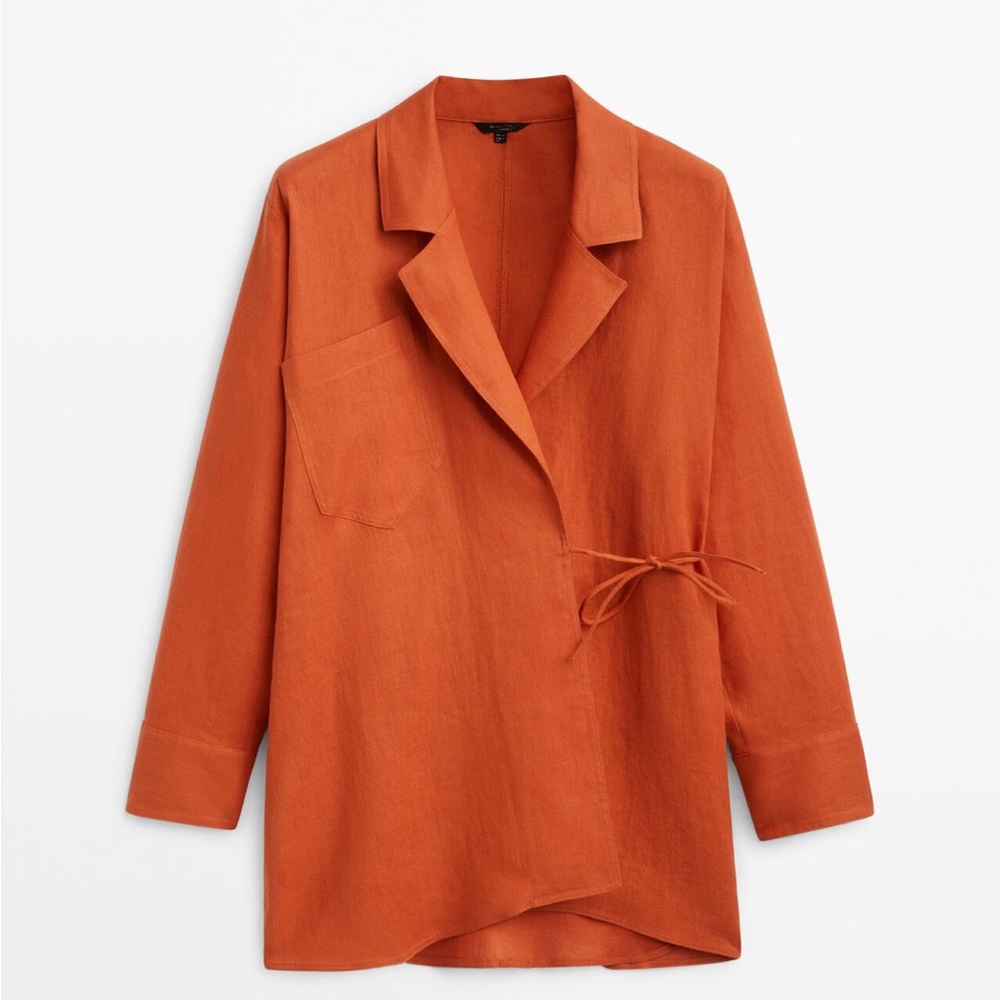 Massimo Dutti 100% linen blazer in orange